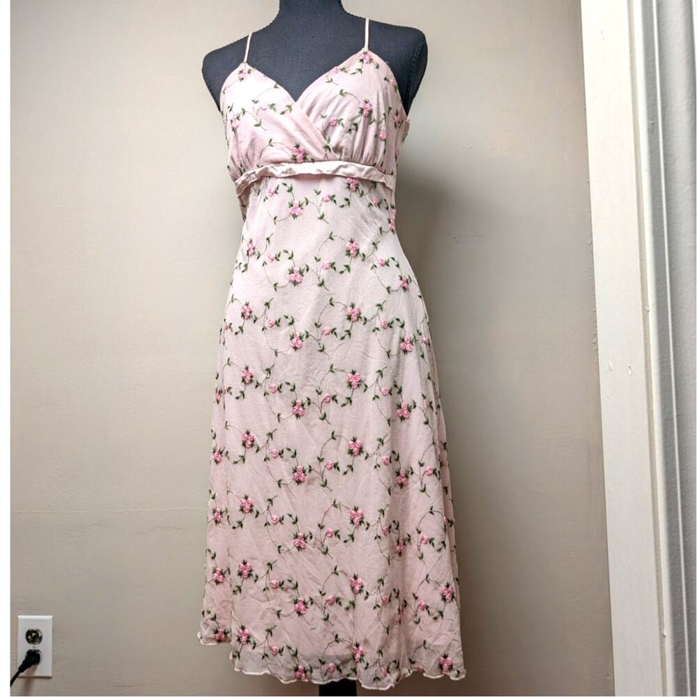Y2K Fairycore Pink Mesh Floral Slip Dress PS PerSeption Lettuce Hem Size Medium